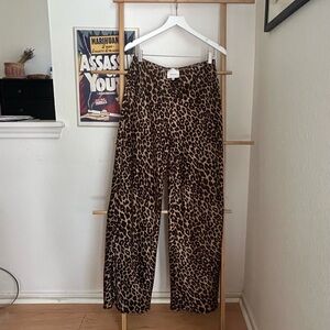 Reformation Gale Satin Mid Rise Bias Pants in Leopard